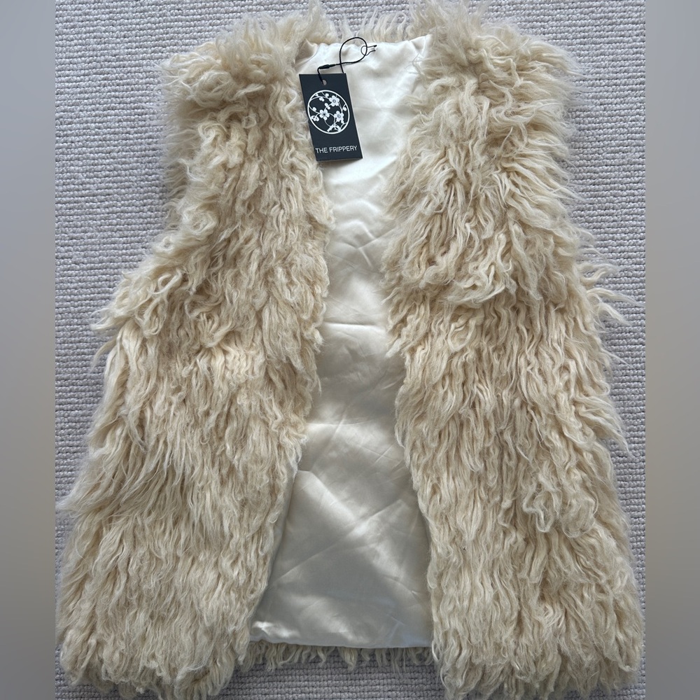 Women's Cream Shearling Vest- Satin lined. Handmade NWT